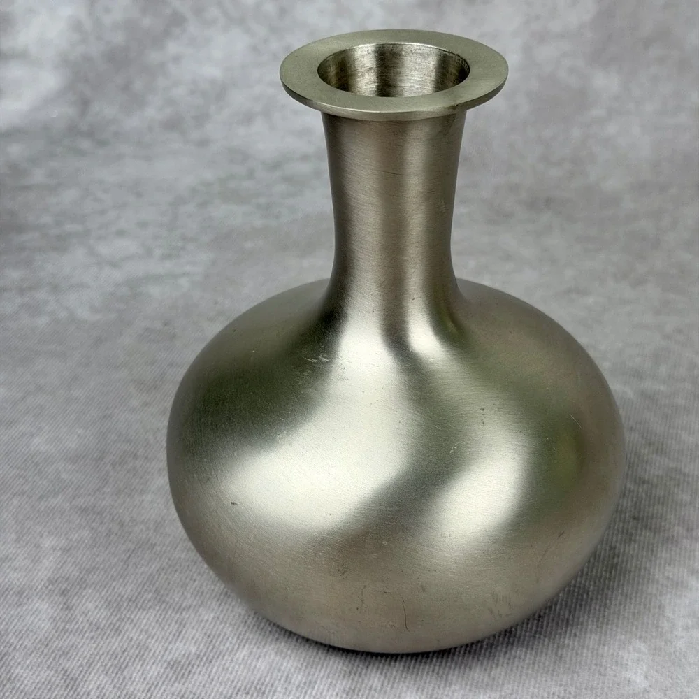 Vintage Wingard San Francisco Abstract Brushed Metal Bud Vase MCM Silver Tone 6